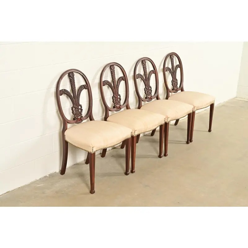 Romweber Antique French Regency Louis XVI Carved Mahogany Dining Chairs, Set of Four - Image 4