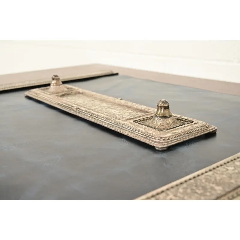 Roycroft Arts & Crafts Silver Finished Hammered Copper Desk Tray With Double Pen Holder - Image 4