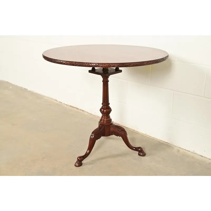 Smith & Watson Georgian Mahogany and Burl Wood Pedestal Tea Table - Image 4