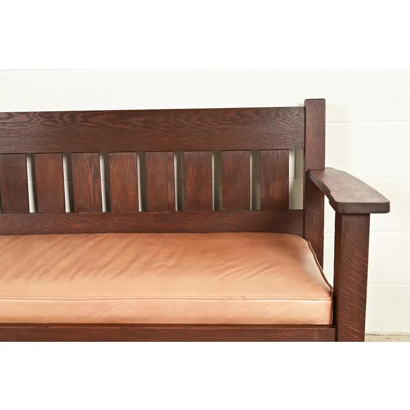 Stickley Brothers Style Antique Mission Oak Arts & Crafts Open Arm Settle Sofa, Circa 1910 - Image 4