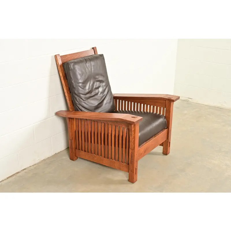 Stickley Mission Oak Arts & Crafts Spindle Reclining Morris Lounge Chair - Image 4