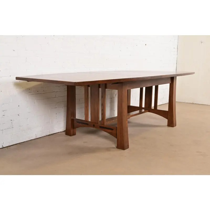 Stickley Style Mission Oak Arts & Crafts Extension Dining Table, Newly Refinished - Image 4