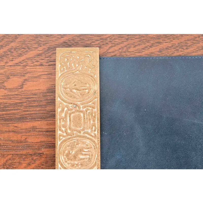 Tiffany Studios New York Zodiac Bronze Doré Blotter Ends With Leather Desk Blotter - Image 4