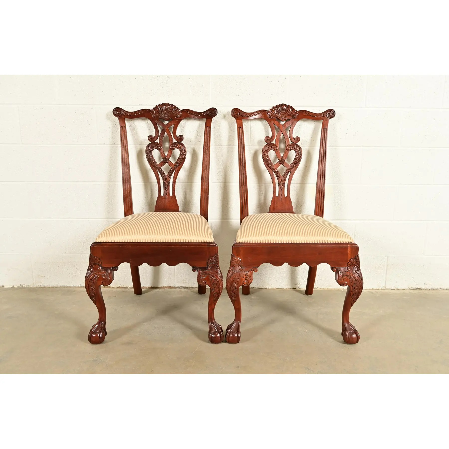 Baker Furniture Chippendale Carved Mahogany Side Chairs or Dining Chairs, Pair - Image 2