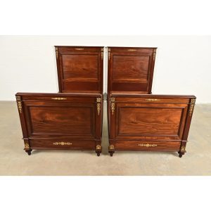 Jacob-Desmalter Style Antique French Empire Mahogany Twin Beds With Mounted Ormolu, Pair