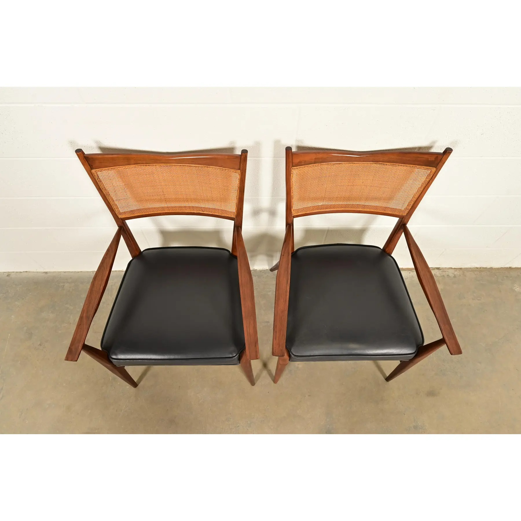 Paul McCobb for Directional Mid-Century Modern Sculpted Walnut Cane Back Armchairs, Pair - Image 5
