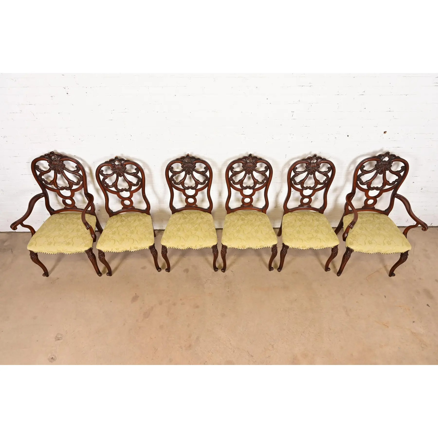 Romweber Antique French Provincial Louis XV Carved Walnut Dining Chairs, Set of Six - Image 5