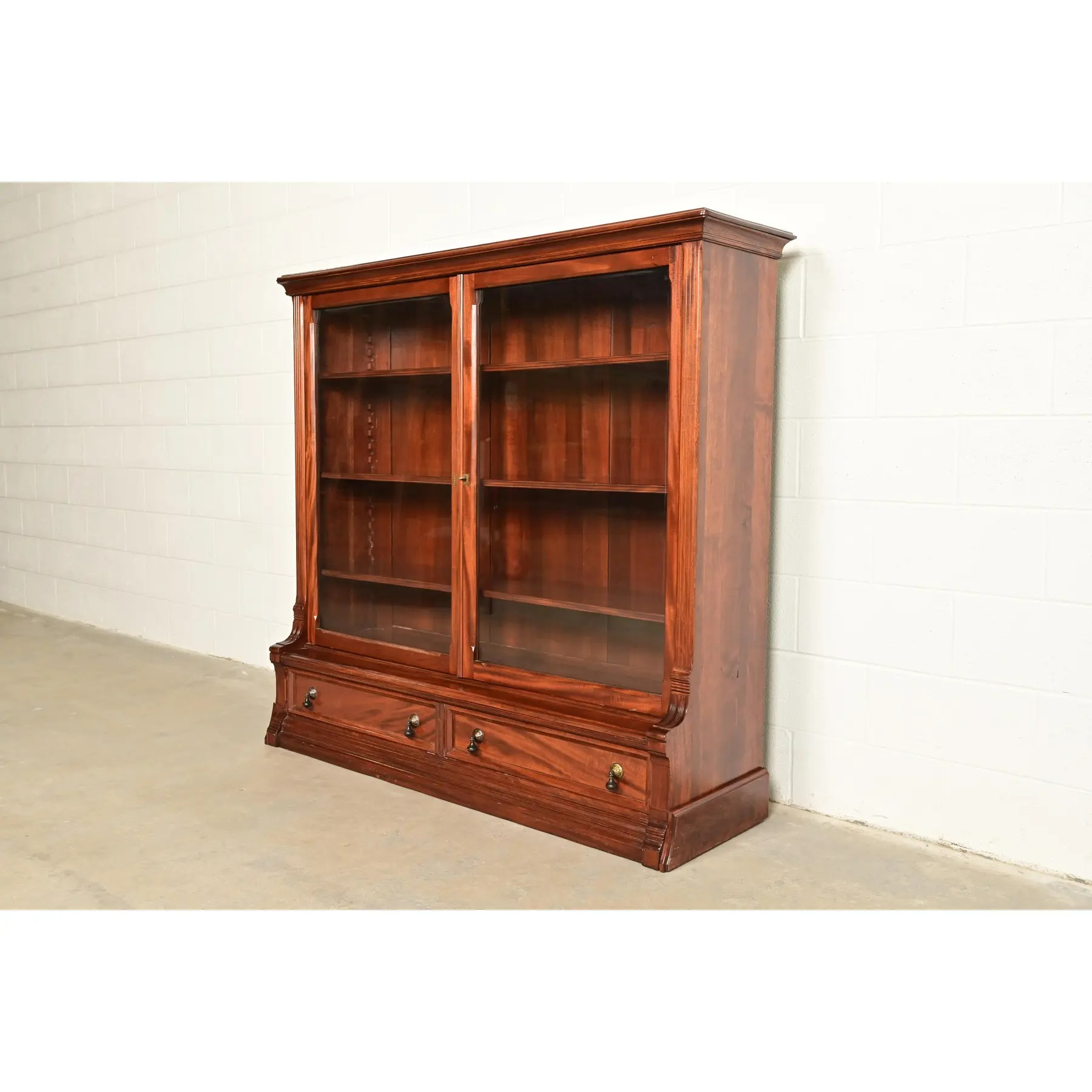 Herter Brothers Style Antique Eastlake Victorian Carved Mahogany Bookcase Cabinet, Circa 1880s - Image 3
