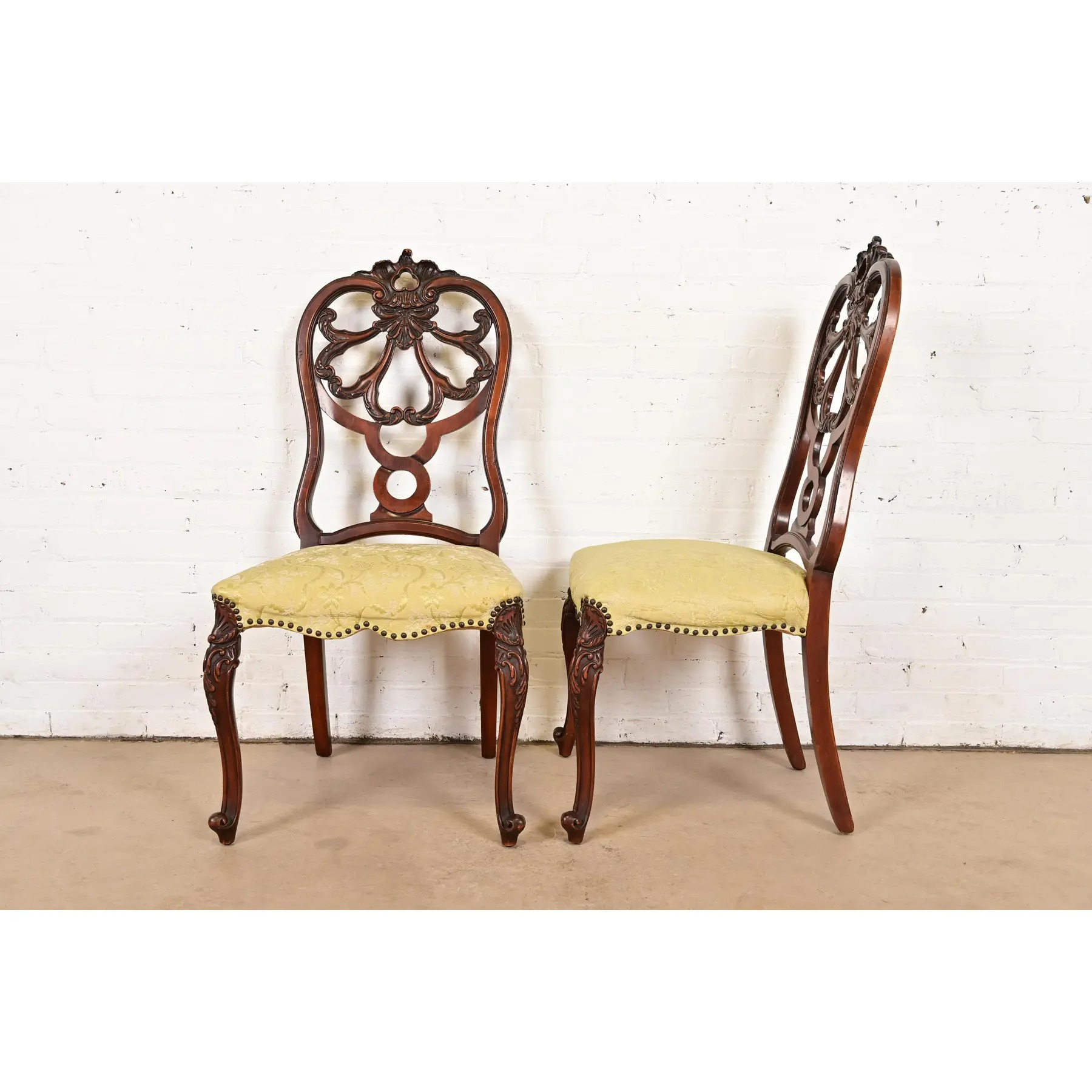 Romweber Antique French Provincial Louis XV Carved Walnut Dining Chairs, Set of Six - Image 6