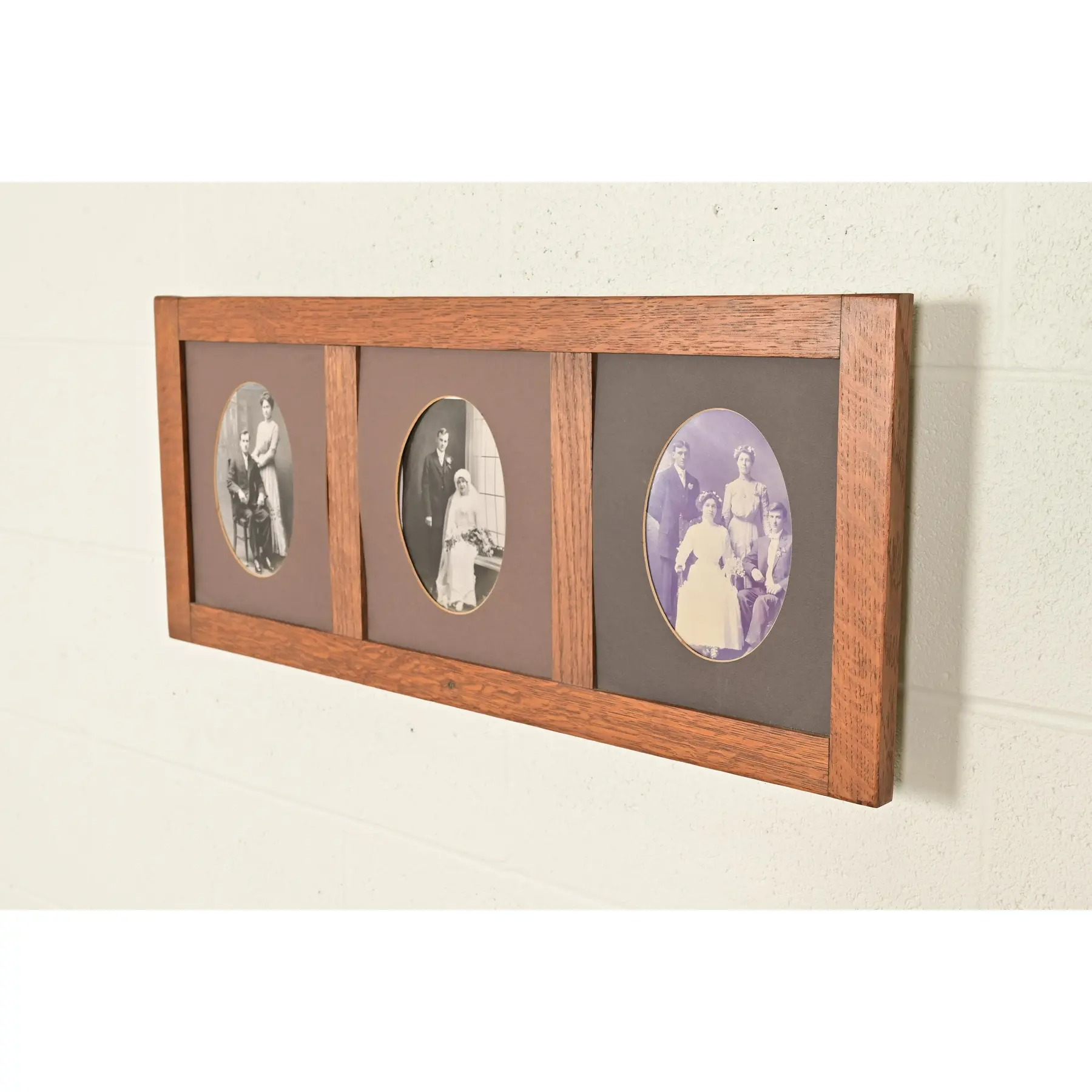 Stickley Style Antique Mission Oak Arts & Crafts Triple Picture Frame, Circa 1910 - Image 3