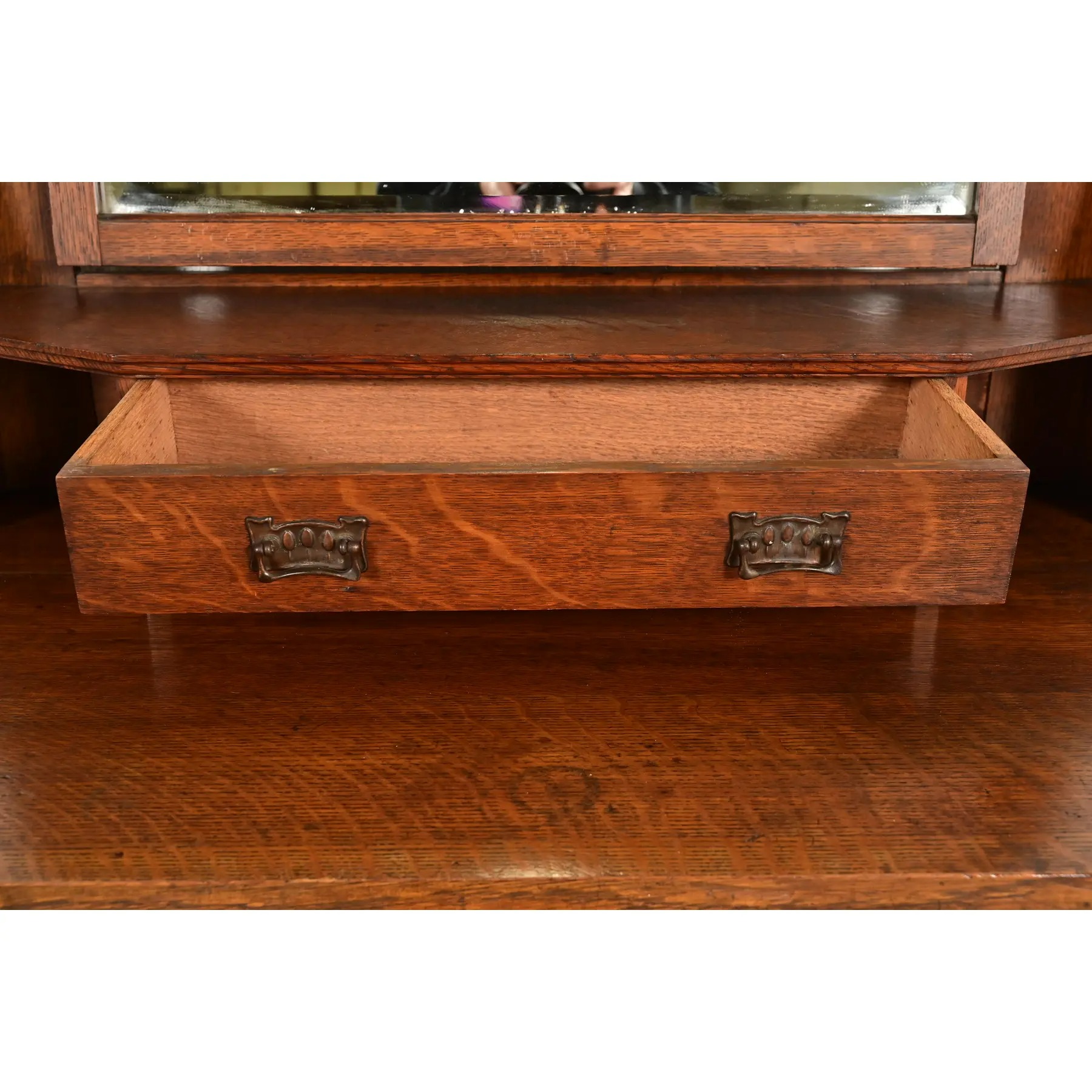 Liberty & Co. Antique English Mission Oak Arts & Crafts Vanity Dresser With Mirror, Circa 1900 - Image 7
