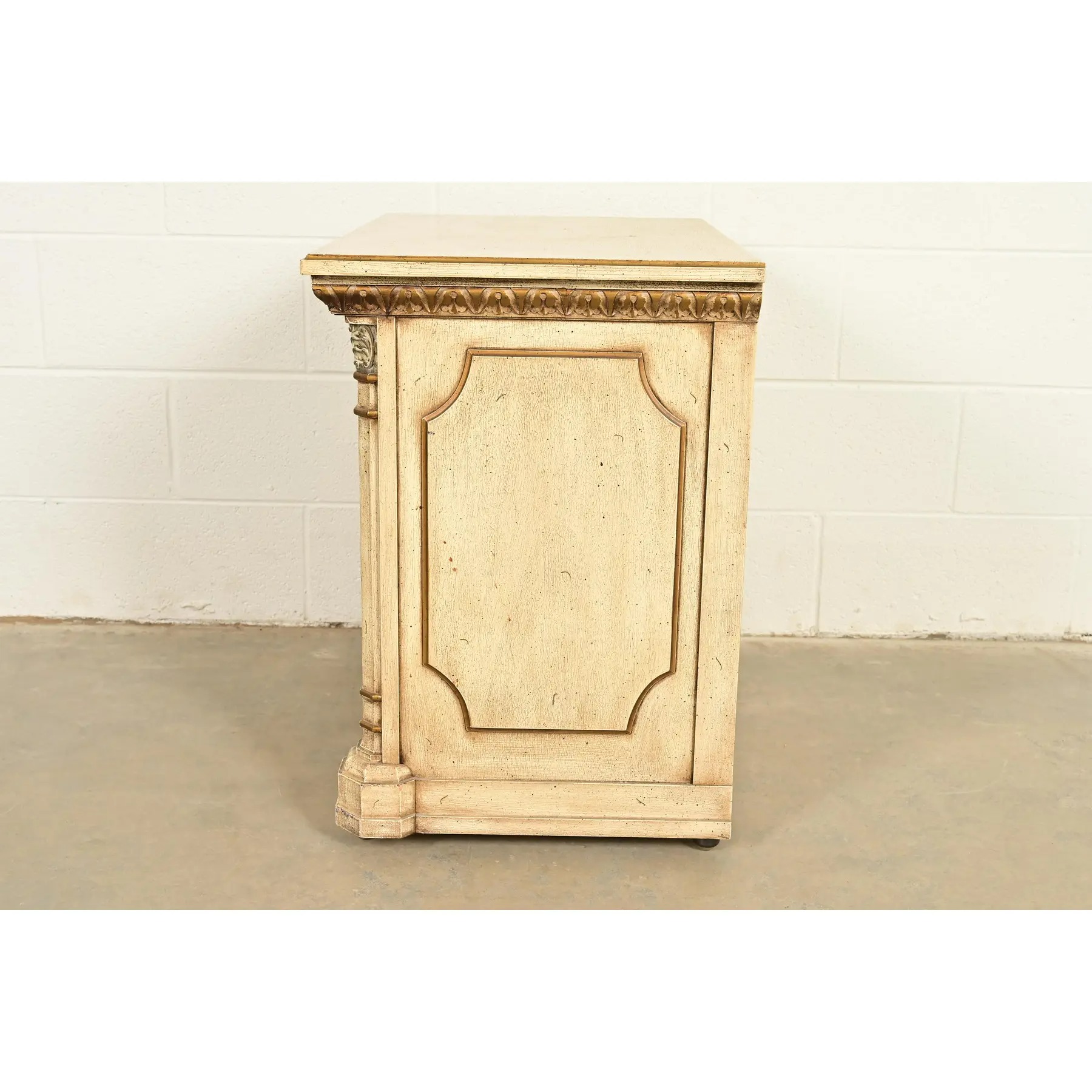Romweber Hollywood Regency French Rococo Cream Lacquered and Parcel Gilt Nightstand, Circa 1960s - Image 10