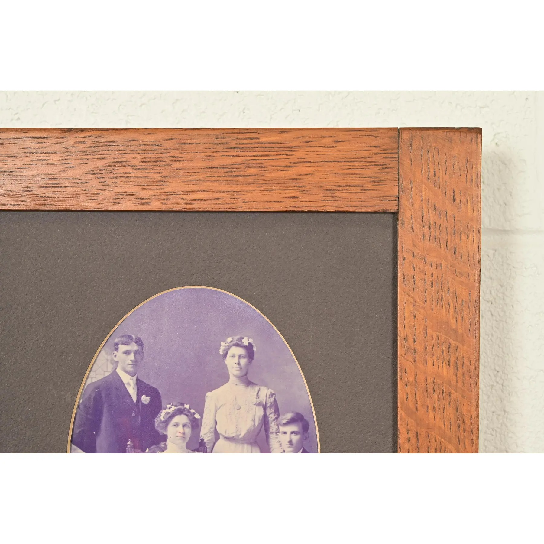 Stickley Style Antique Mission Oak Arts & Crafts Triple Picture Frame, Circa 1910 - Image 5