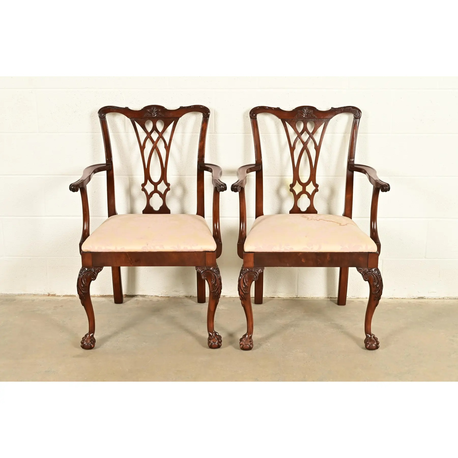 Baker Furniture Style Chippendale Carved Mahogany Armchairs, Pair - Image 2