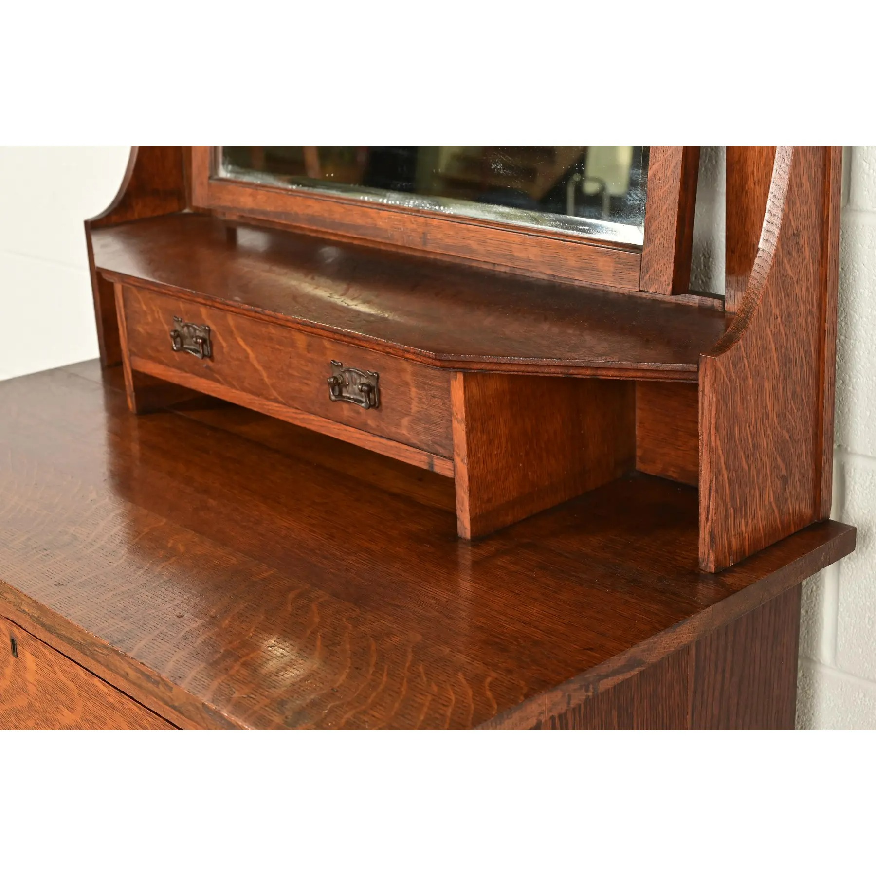 Liberty & Co. Antique English Mission Oak Arts & Crafts Vanity Dresser With Mirror, Circa 1900 - Image 8