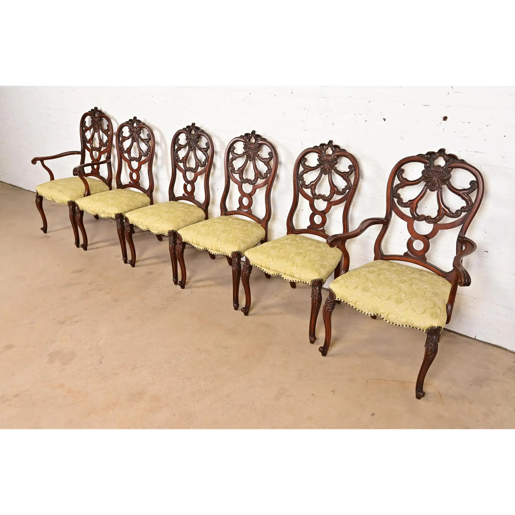 Romweber Antique French Provincial Louis XV Carved Walnut Armchairs, Pair - Image 11