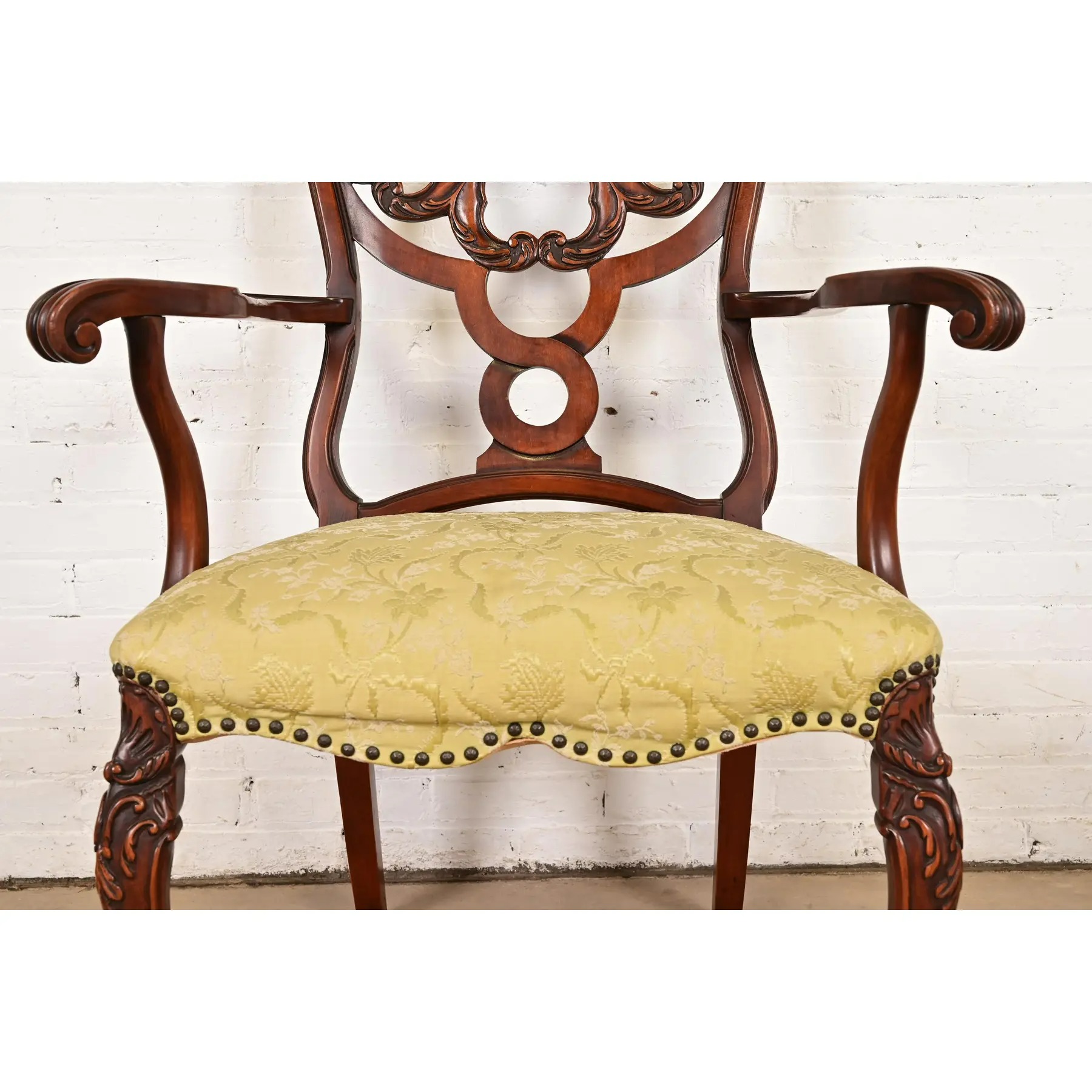 Romweber Antique French Provincial Louis XV Carved Walnut Dining Chairs, Set of Six - Image 9