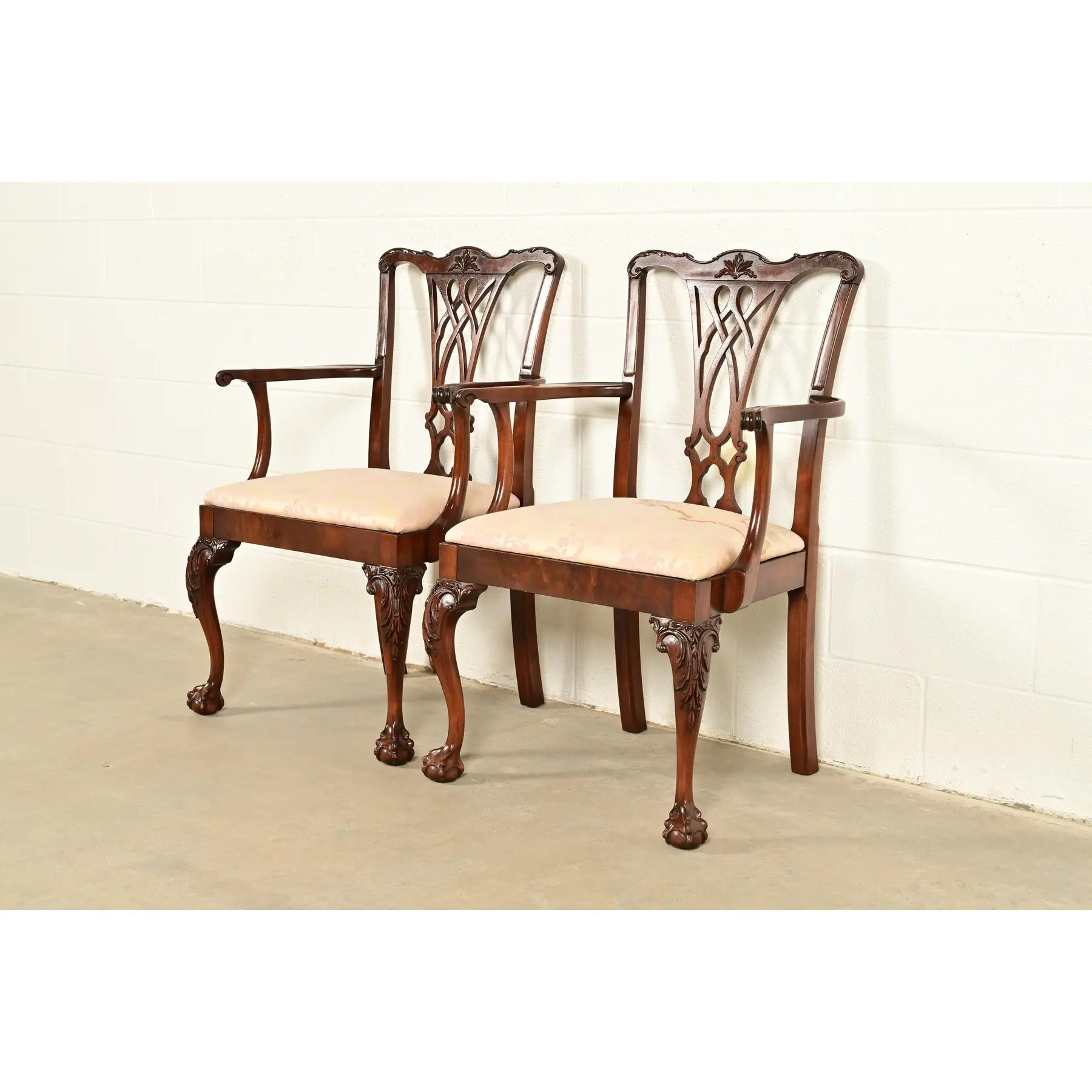 Baker Furniture Style Chippendale Carved Mahogany Armchairs, Pair - Image 3