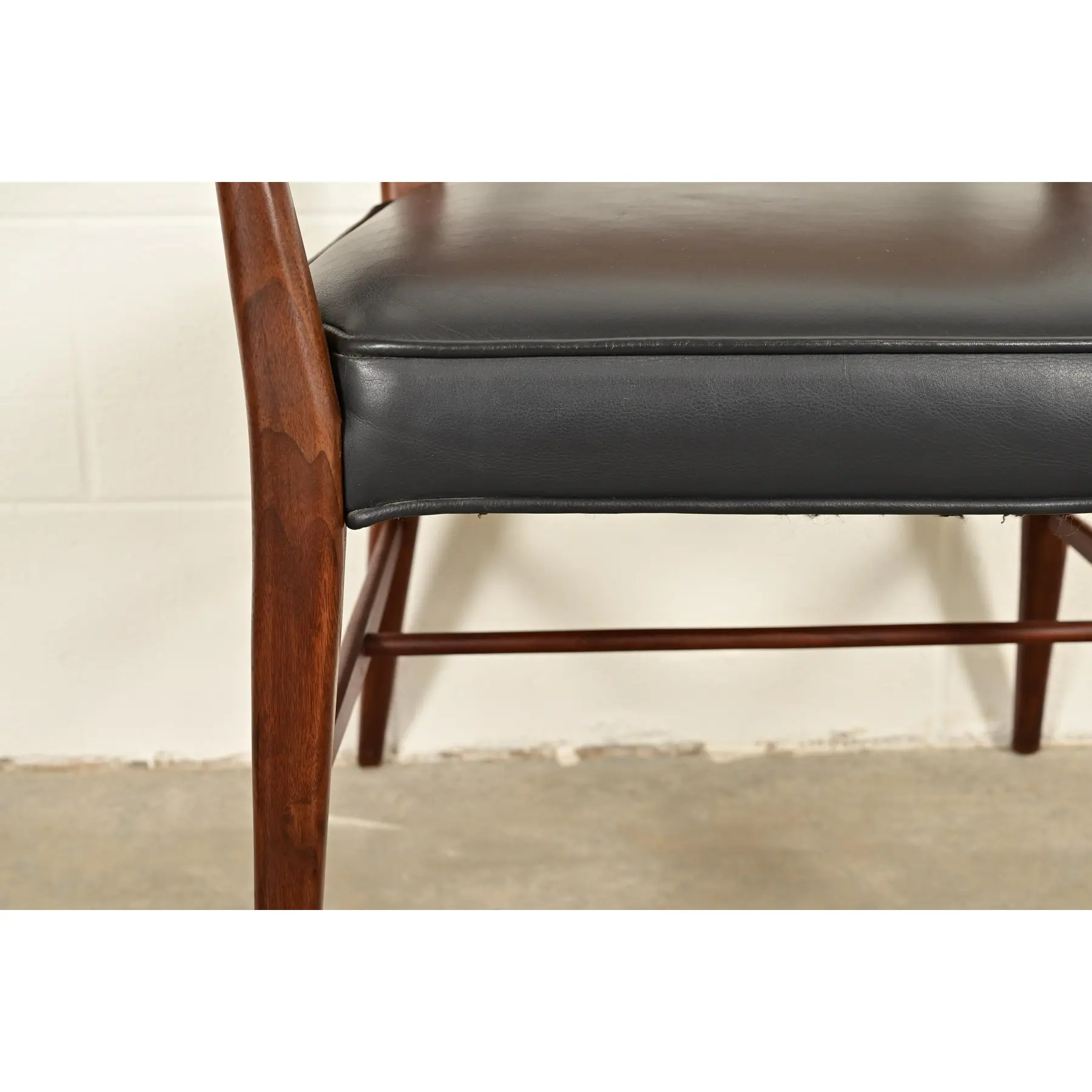 Paul McCobb for Directional Mid-Century Modern Sculpted Walnut Cane Back Armchairs, Pair - Image 9