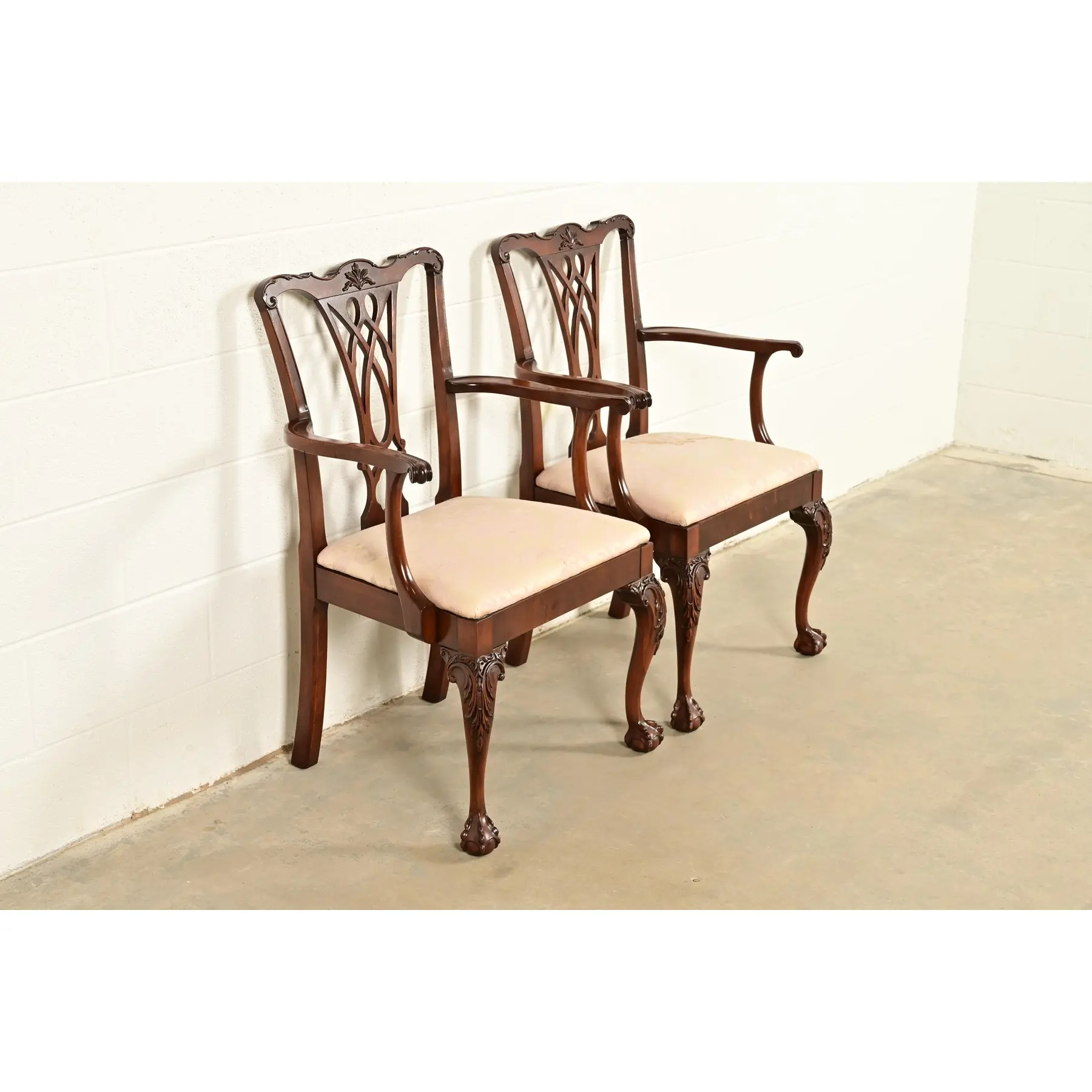 Baker Furniture Style Chippendale Carved Mahogany Armchairs, Pair - Image 4
