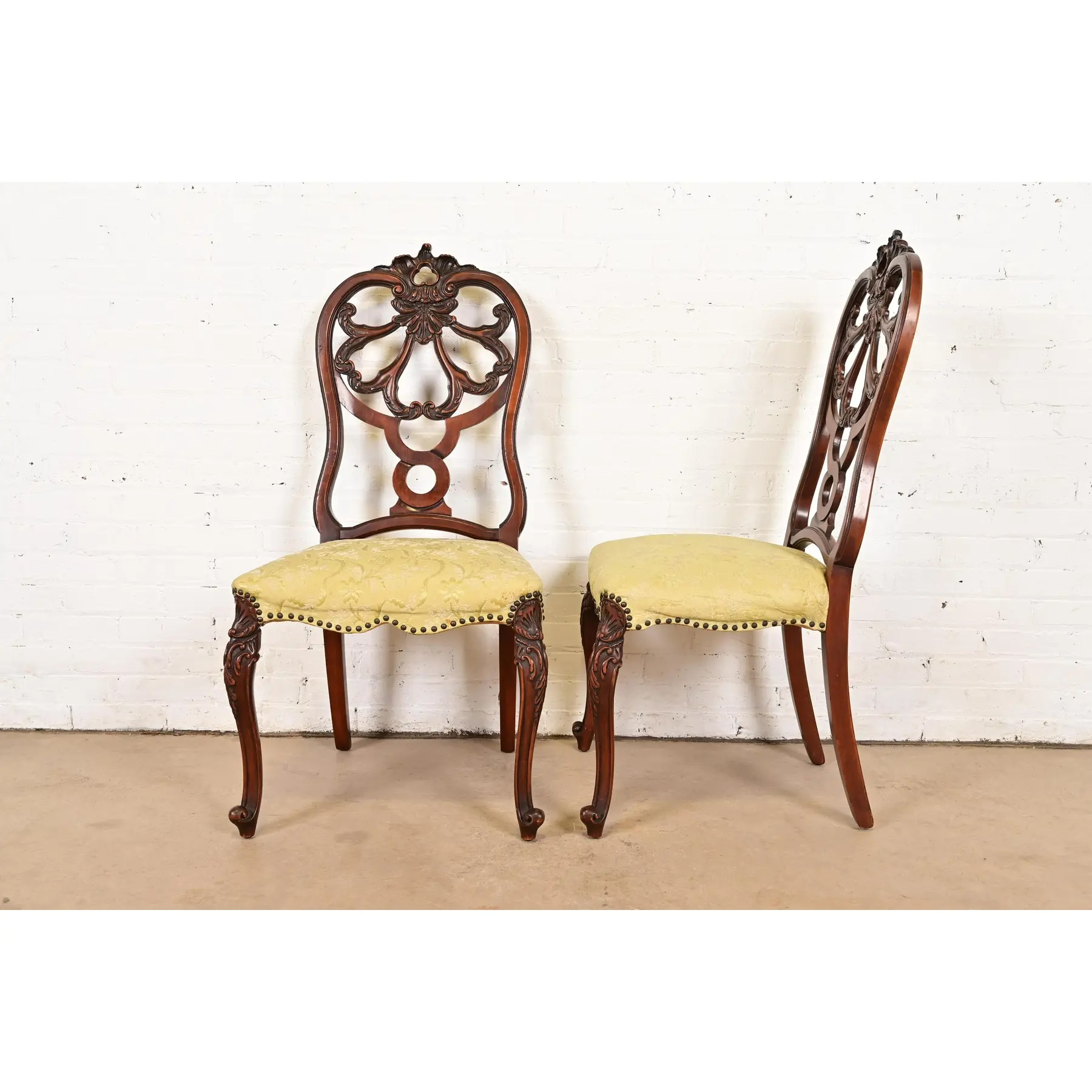 Romweber Antique French Provincial Louis XV Carved Walnut Side Chairs or Dining Chairs, Pair - Image 10