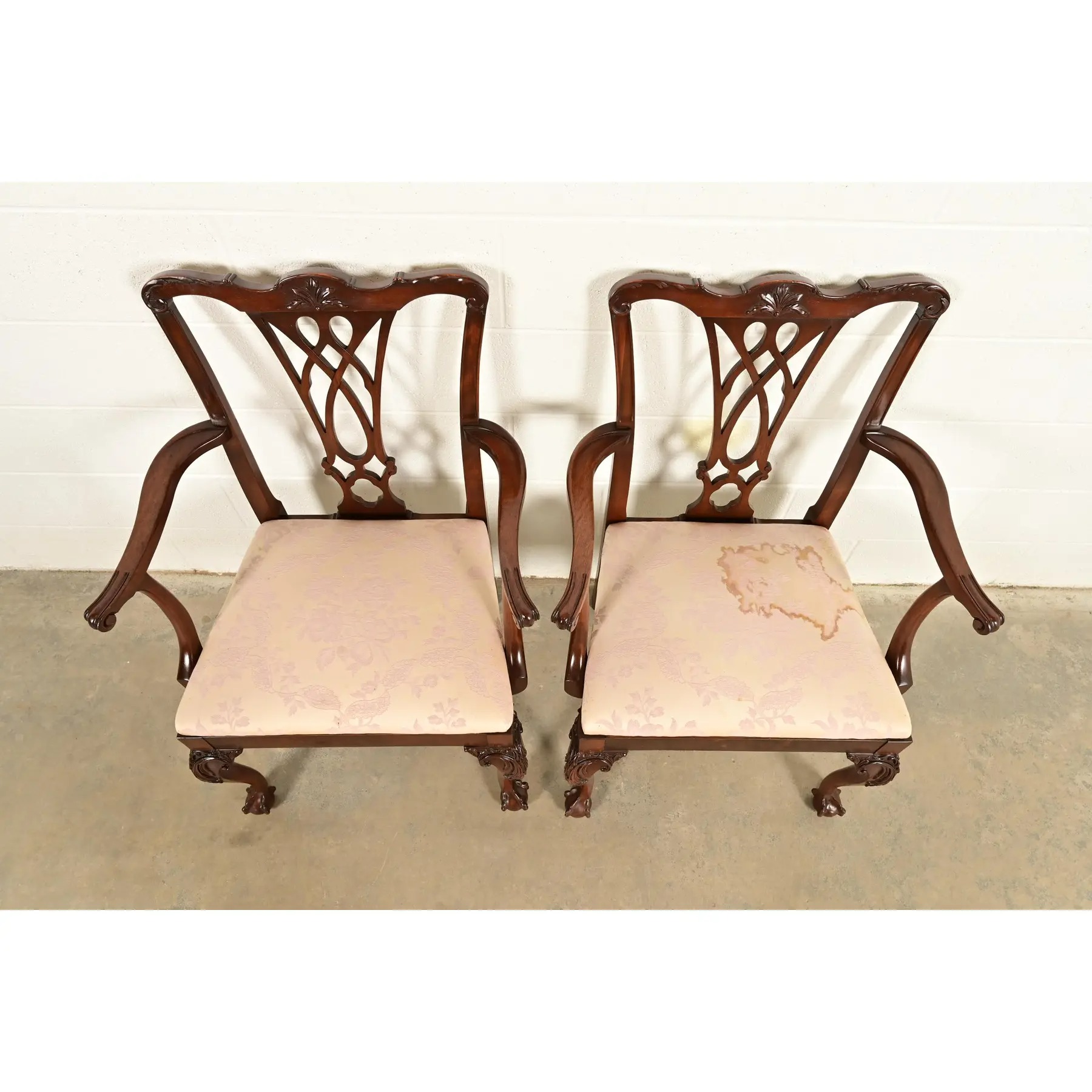 Baker Furniture Style Chippendale Carved Mahogany Armchairs, Pair - Image 5