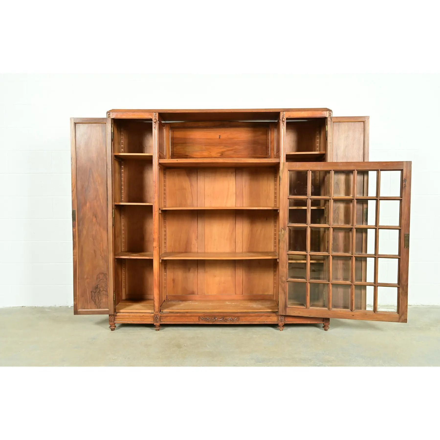Louis Majorelle Style Antique French Art Nouveau Carved Burled Walnut Bibliotheque Bookcase Cabinet, Circa 1900 - Image 6