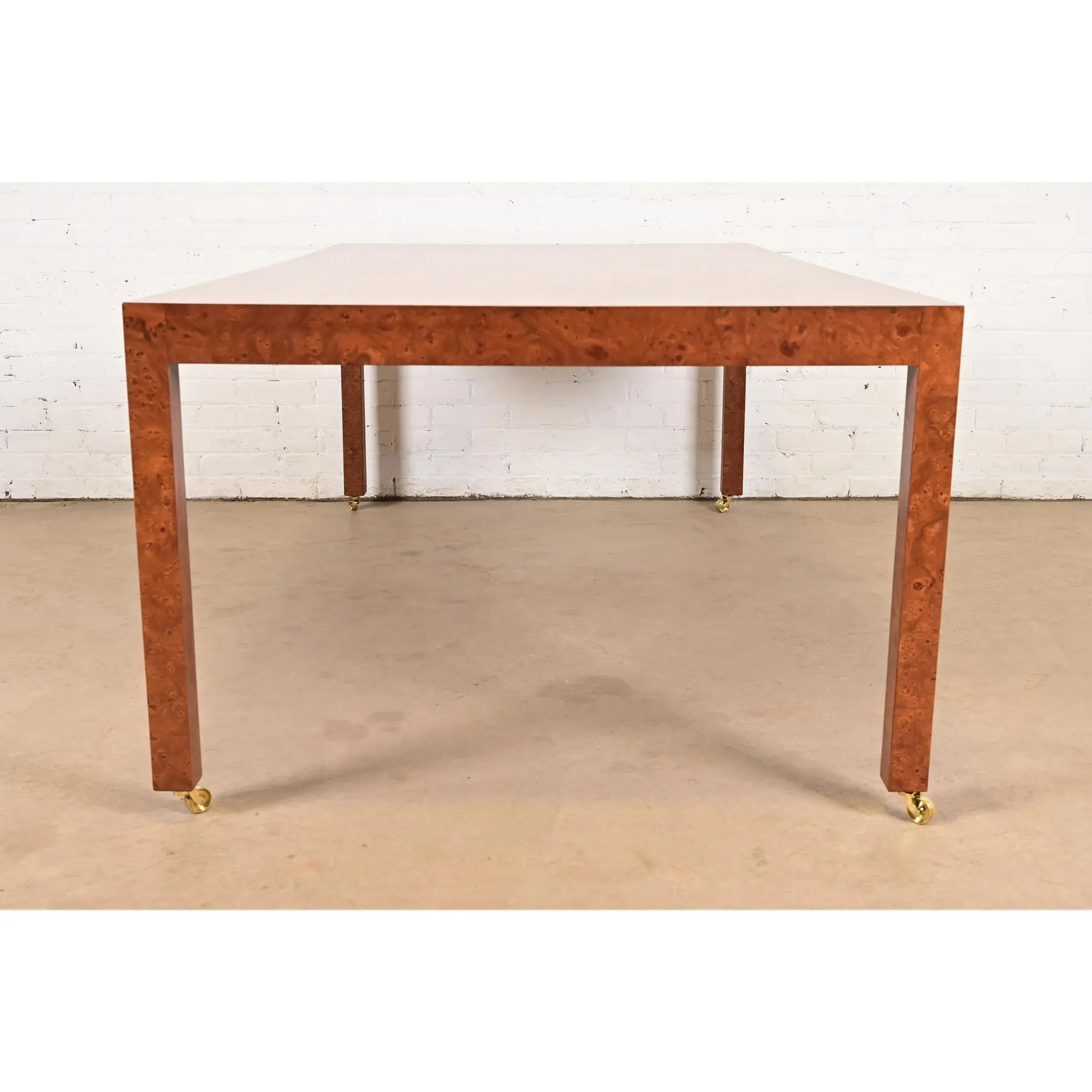 Milo Baughman Style Mid-Century Modern Burl Wood Parsons Dining Table or Executive Desk, Newly Refinished - Image 12