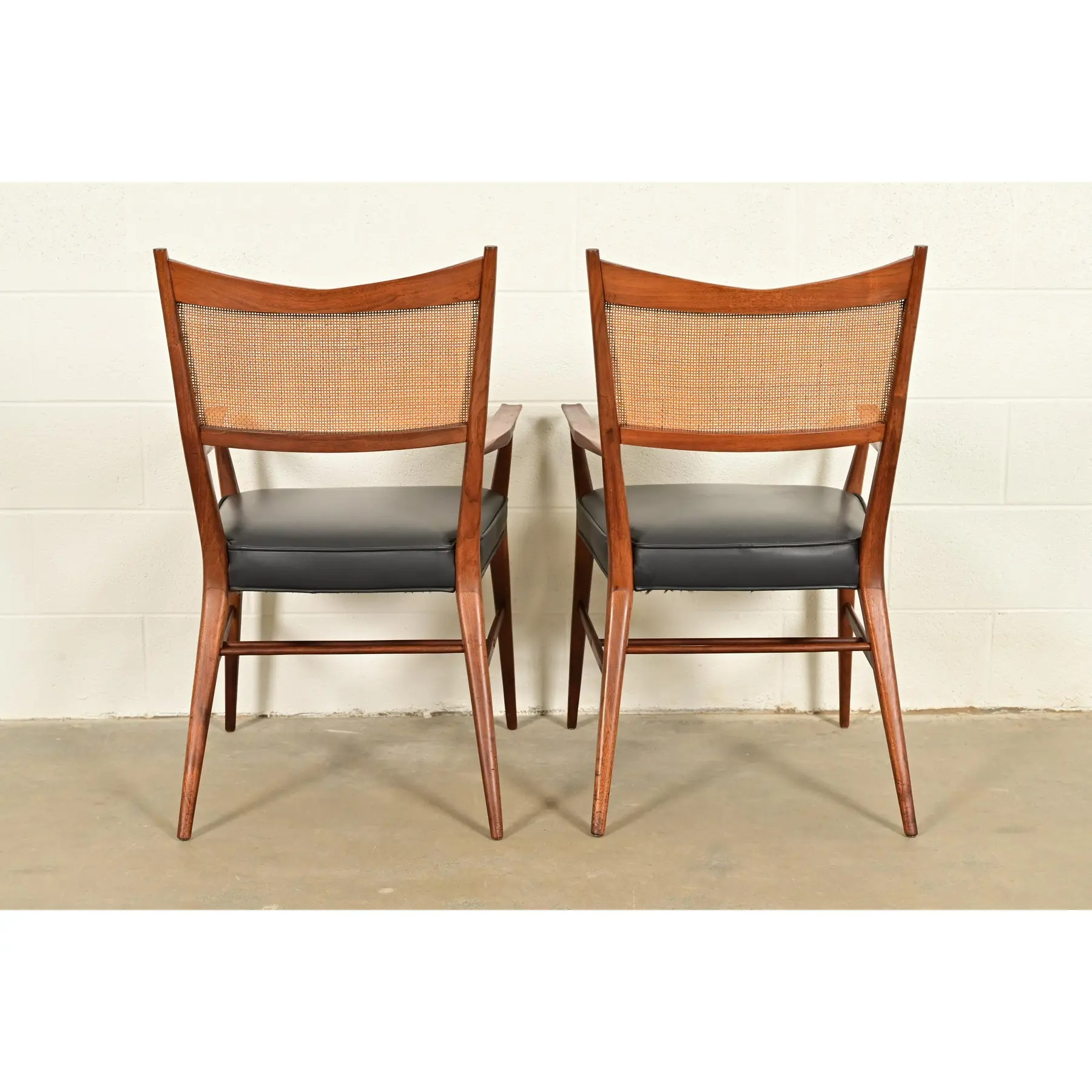 Paul McCobb for Directional Mid-Century Modern Sculpted Walnut Cane Back Armchairs, Pair - Image 12