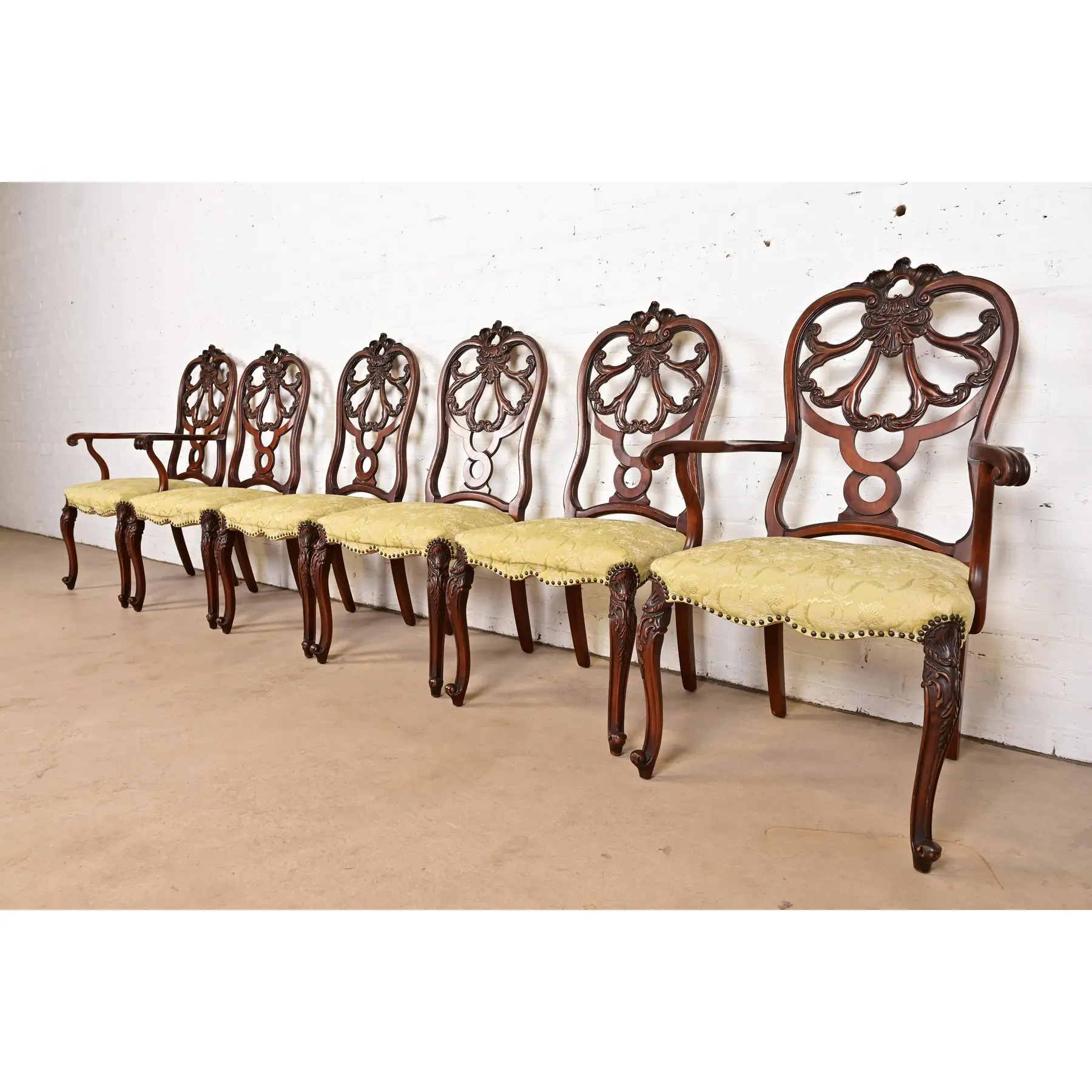 Romweber Antique French Provincial Louis XV Carved Walnut Side Chairs or Dining Chairs, Pair - Image 12