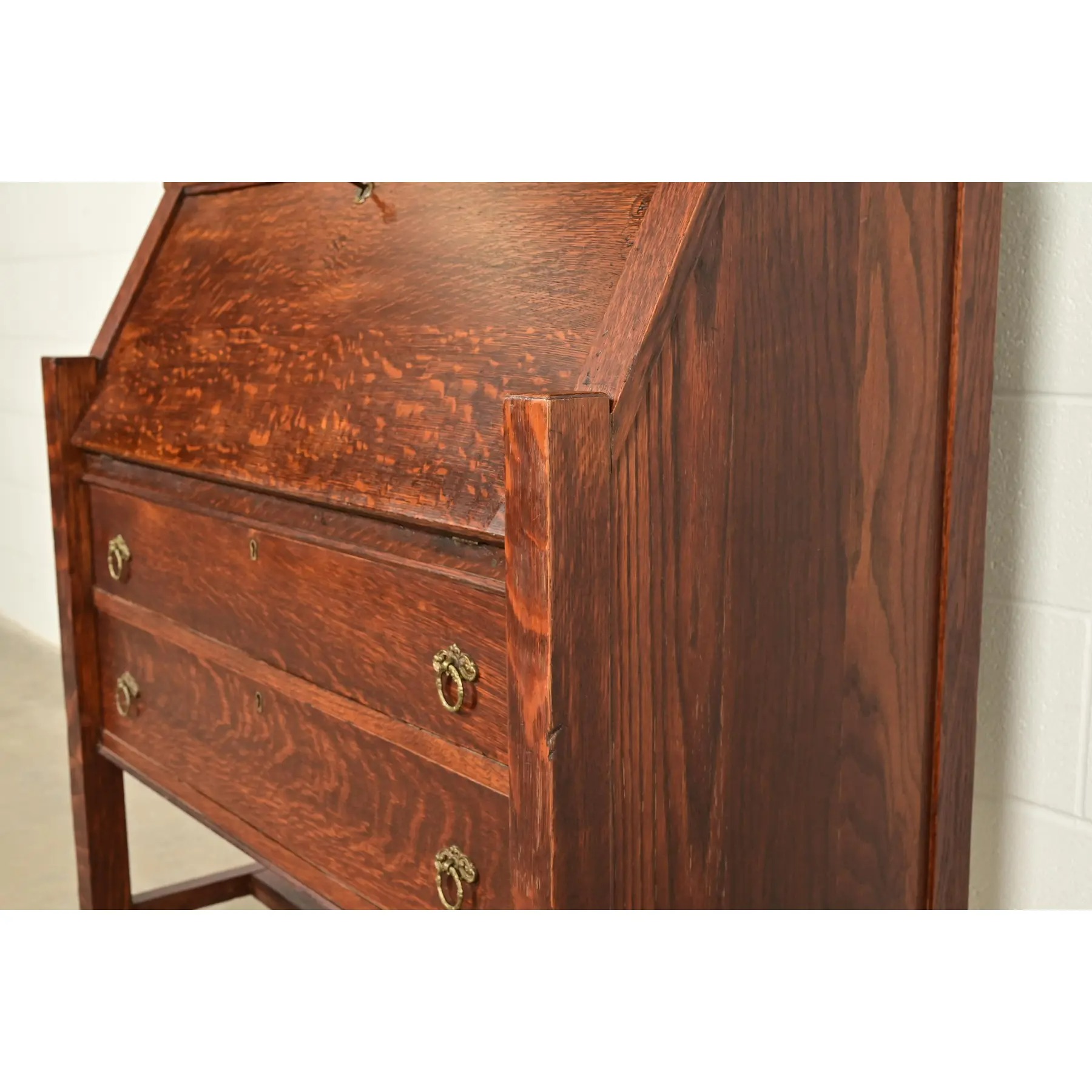 Stickley Brothers Style Antique Mission Oak Arts & Crafts Secretary Desk With Bookcase Hutch, Circa 1910 - Image 9