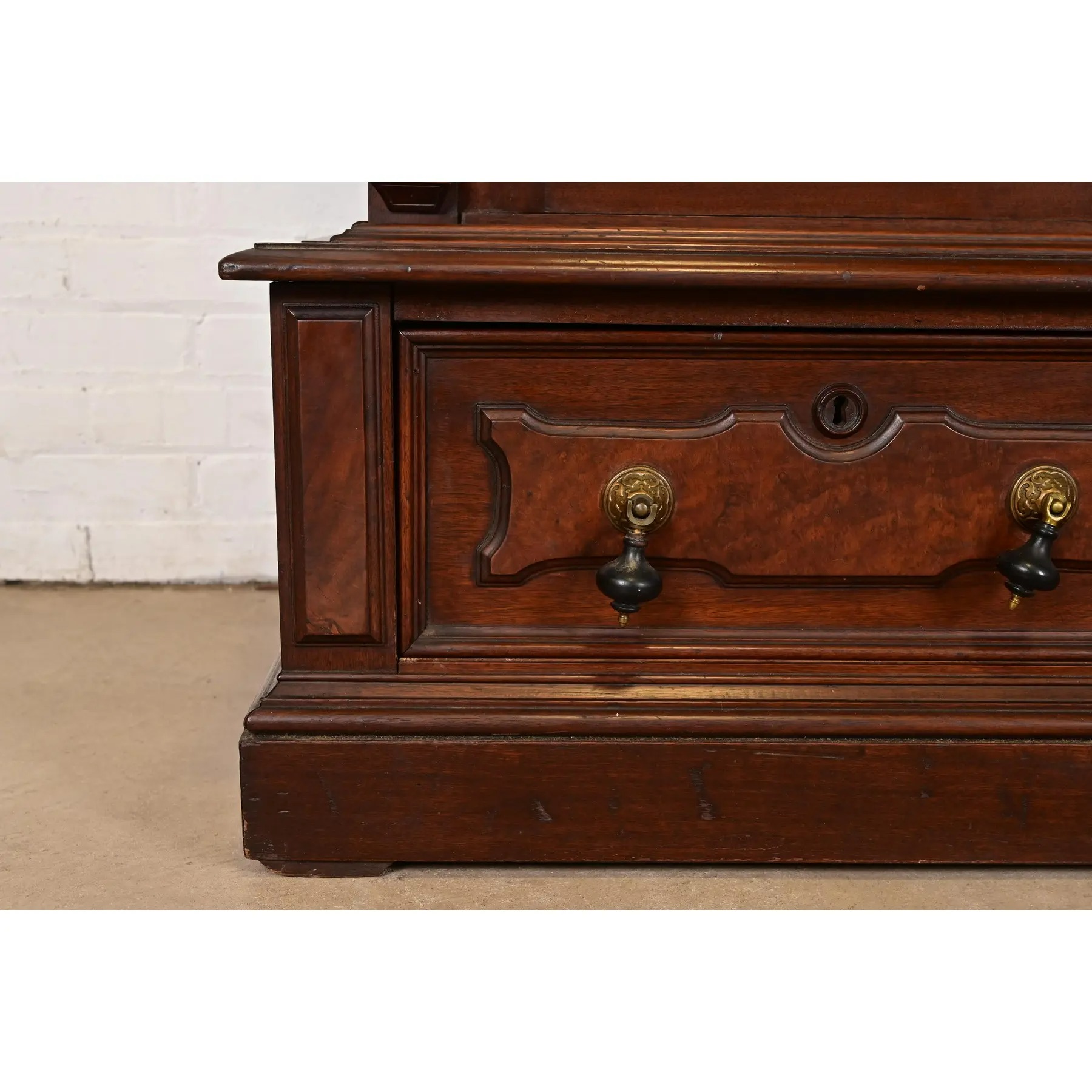 Herter Brothers Style Antique Eastlake Victorian Carved Walnut and Burl Wood Bookcase, Circa 1880s - Image 10