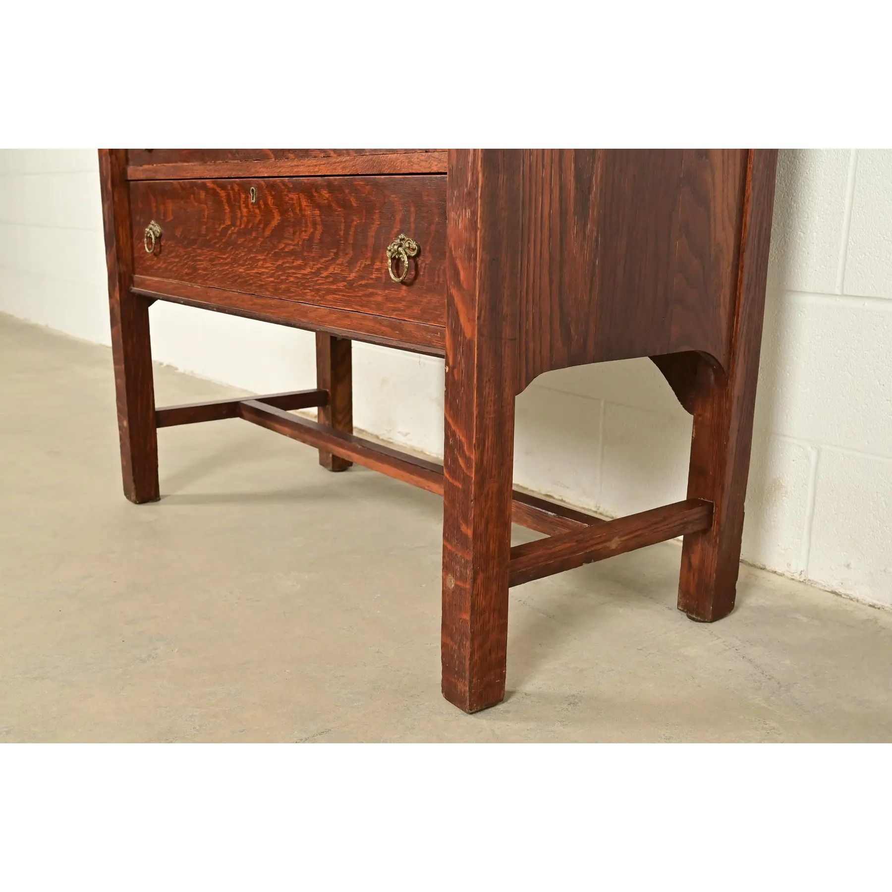 Stickley Brothers Style Antique Mission Oak Arts & Crafts Secretary Desk With Bookcase Hutch, Circa 1910 - Image 10