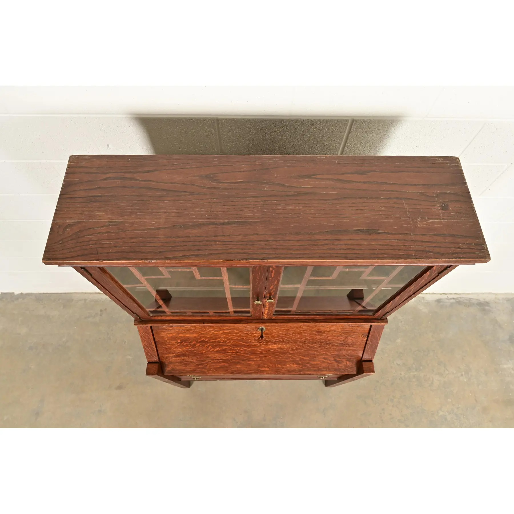 Stickley Brothers Style Antique Mission Oak Arts & Crafts Secretary Desk With Bookcase Hutch, Circa 1910 - Image 11