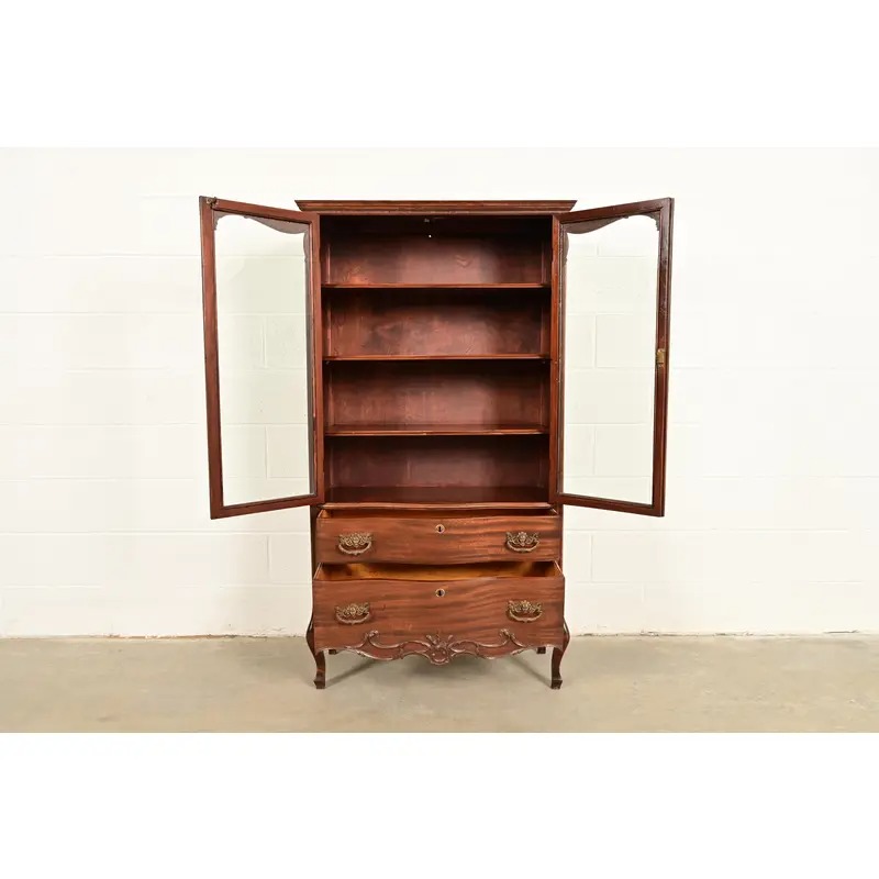 Antique Victorian Carved Mahogany Bookcase or Bar Cabinet, Circa 1890s - Image 5