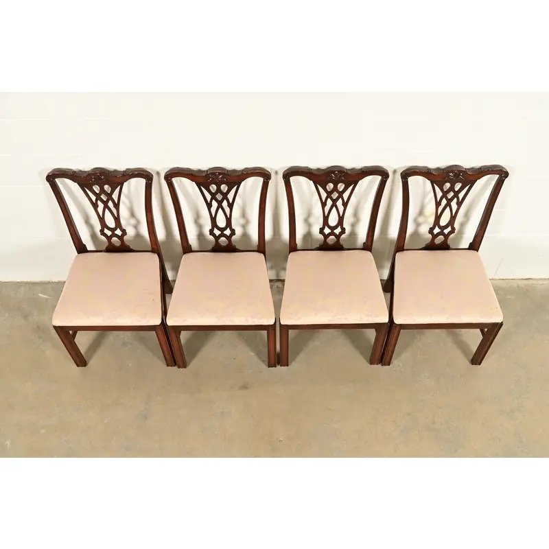 Baker Furniture Style Georgian Carved Mahogany Dining Chairs, Set of Four - Image 5