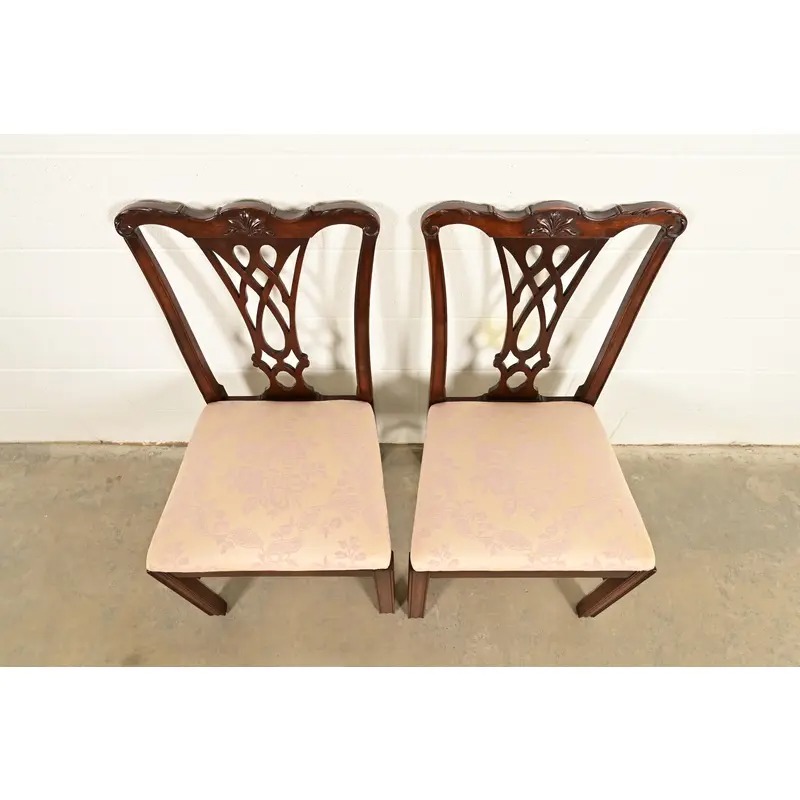 Baker Furniture Style Georgian Carved Mahogany Side Chairs or Dining Chairs, Pair - Image 5