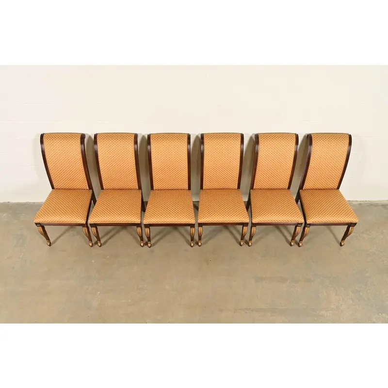 Baker Furniture Style Regency Carved Mahogany and Gold Gilt Dining Chairs, Set of Six - Image 5