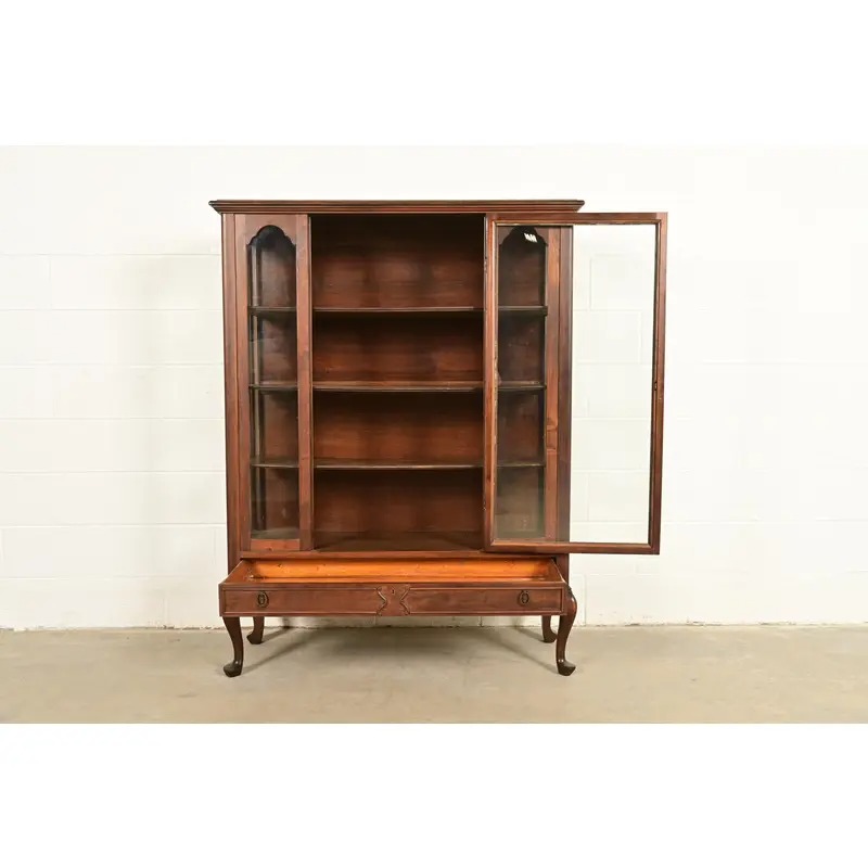 Berkey & Gay Style Antique Queen Anne Carved Mahogany Bookcase or Bar Cabinet, Circa 1920s - Image 5
