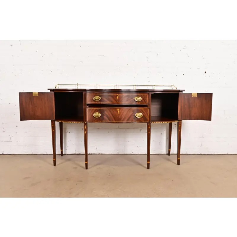 Henkel Harris Federal Inlaid Flame Mahogany Serpentine Front Sideboard Credenza With Brass Gallery - Image 5
