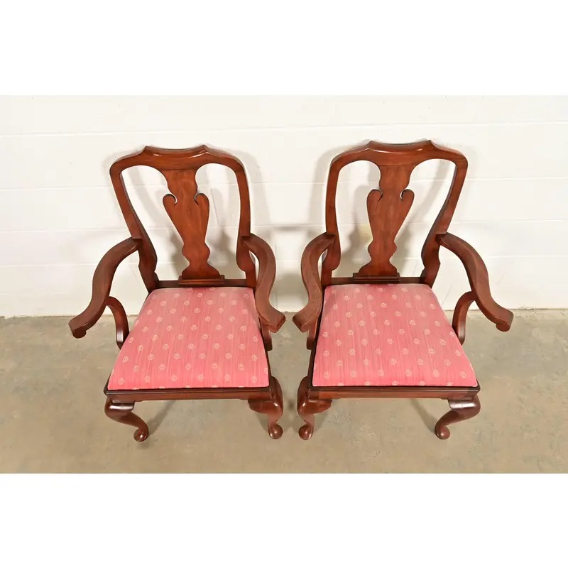 Henkel Harris Queen Anne Solid Cherry Wood Armchairs, Pair - Image 5