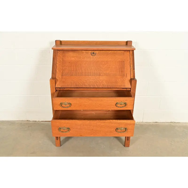 Lifetime Furniture Antique Mission Oak Arts & Crafts Drop Front Secretary Desk, Circa 1910 - Image 5