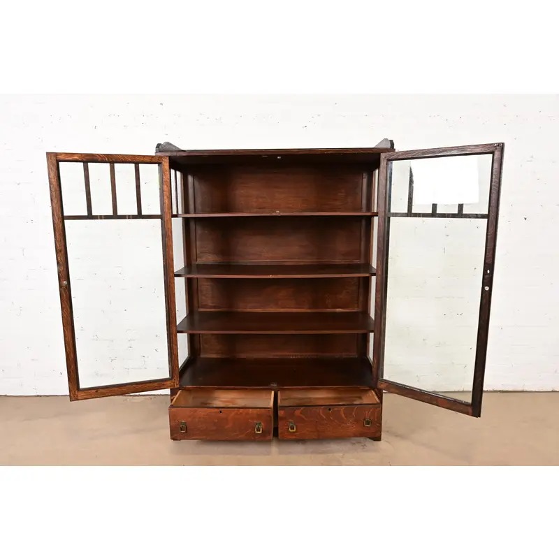 Limbert Style Antique Mission Oak Arts and Crafts Bookcase Cabinet, Circa 1910 - Image 5