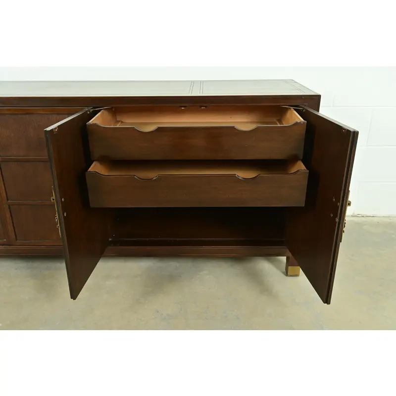Michael Taylor for Baker Furniture Hollywood Regency Chinoiserie Walnut Sideboard Credenza, Circa 1950s - Image 5