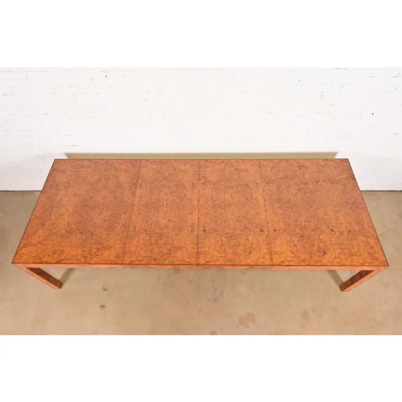 Milo Baughman Style Burl Wood Parsons Extension Dining Table, Newly Refinished - Image 5