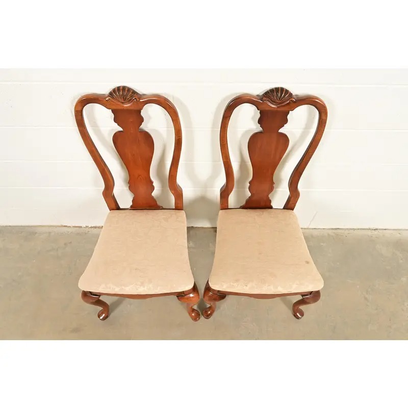 Queen Anne Solid Mahogany Side Chairs or Dining Chairs by Stanley, Pair - Image 5