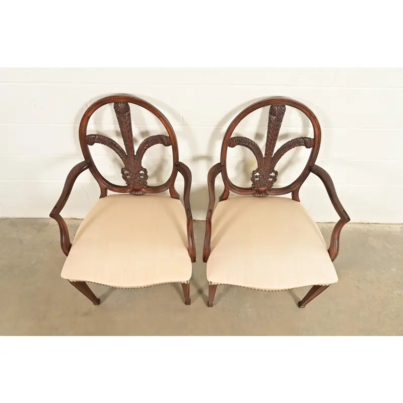 Romweber Antique French Regency Louis XVI Carved Mahogany Armchairs or Dining Chairs, Pair - Image 5
