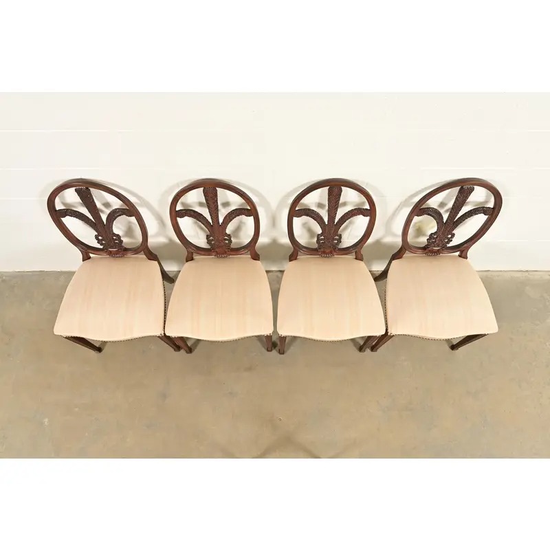 Romweber Antique French Regency Louis XVI Carved Mahogany Dining Chairs, Set of Four - Image 5