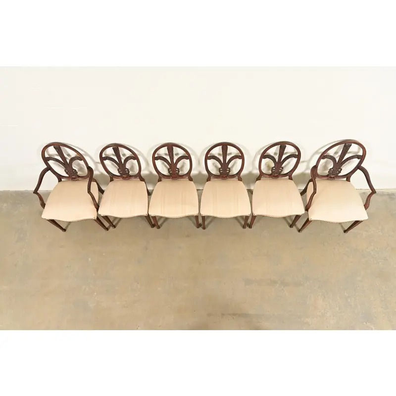Romweber Antique French Regency Louis XVI Carved Mahogany Dining Chairs, Set of Six - Image 5