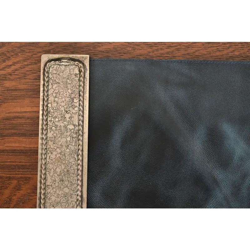 Roycroft Arts & Crafts Silver Finished Hammered Copper Blotter Ends With Leather Desk Blotter - Image 5